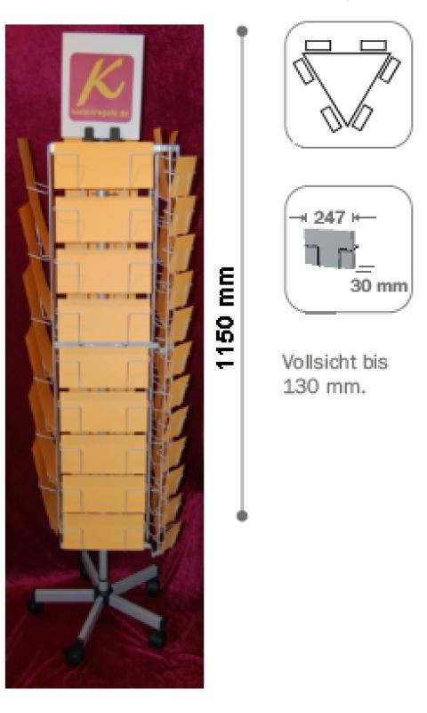 Bodenständer L-DIN Querformat, 27 Fächer, 247 mm,1-reihig, 3-seitig, silber